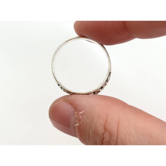Floral Cutout Accented 925 Sterling Silver Unisex Vintage Ring - sz 9 - Picture 7 of 12